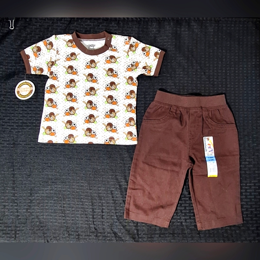 2 Piece Stephan Baby 6/12 Months Tshirt/Garanimals 3/6 Month Pant Set